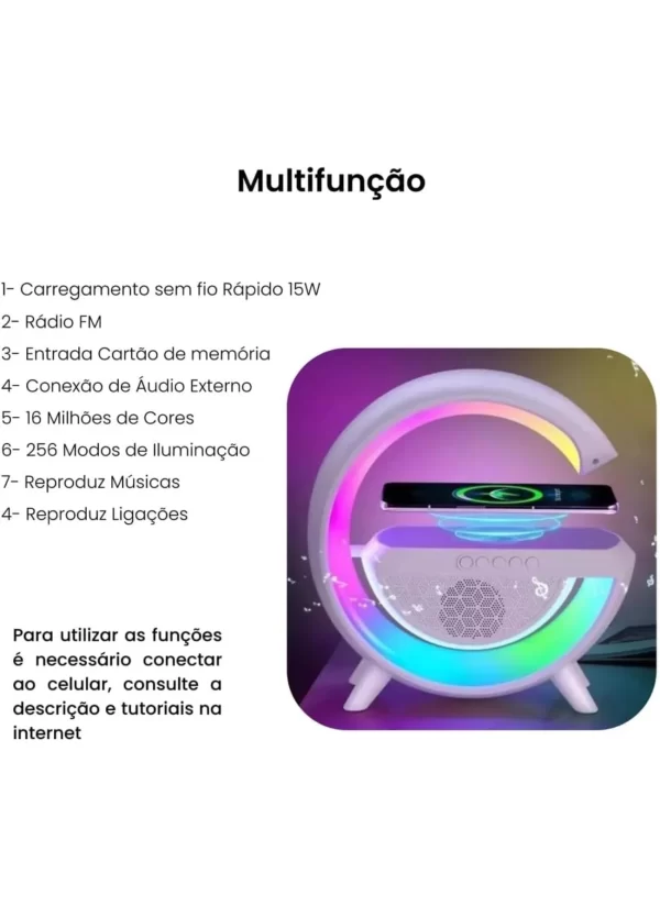 Caixa De Som Bluetooth ; Luminária Bluetooth Inteligente ; Carregador Sem Fio 3 em 1 ; Alarme Luz RGB . - Image 5