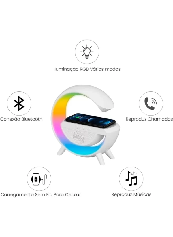 Caixa De Som Bluetooth ; Luminária Bluetooth Inteligente ; Carregador Sem Fio 3 em 1 ; Alarme Luz RGB . - Image 3