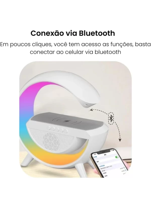 Caixa De Som Bluetooth ; Luminária Bluetooth Inteligente ; Carregador Sem Fio 3 em 1 ; Alarme Luz RGB . - Image 4