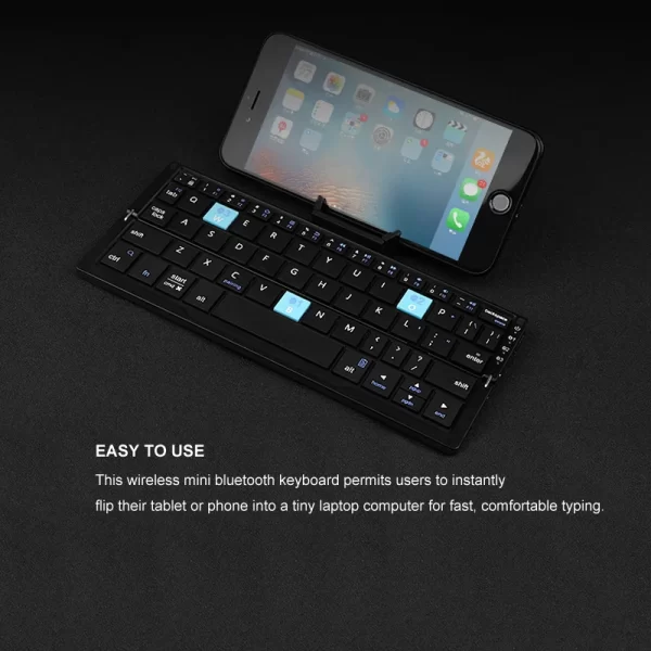 Mini teclado bluetooth dobrável com suporte para telefone celular. - Image 6