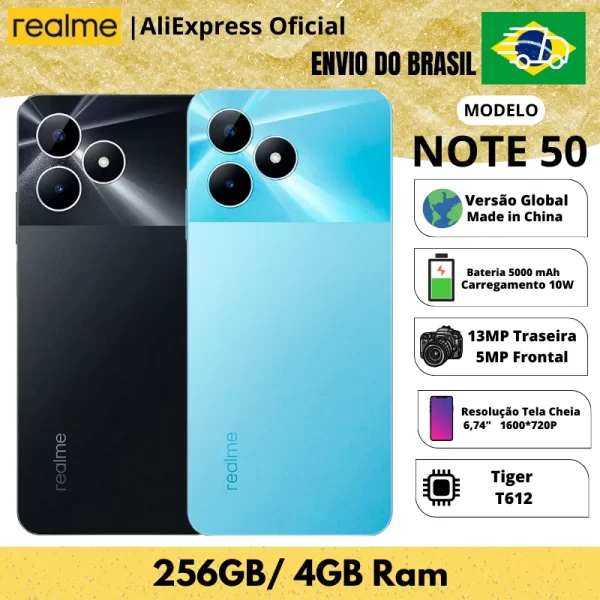 Telefone celular Realme Note 50 256GB ROM / 4GB RAM | Smartphone 4G , ROM Global , Processador Tiger T612